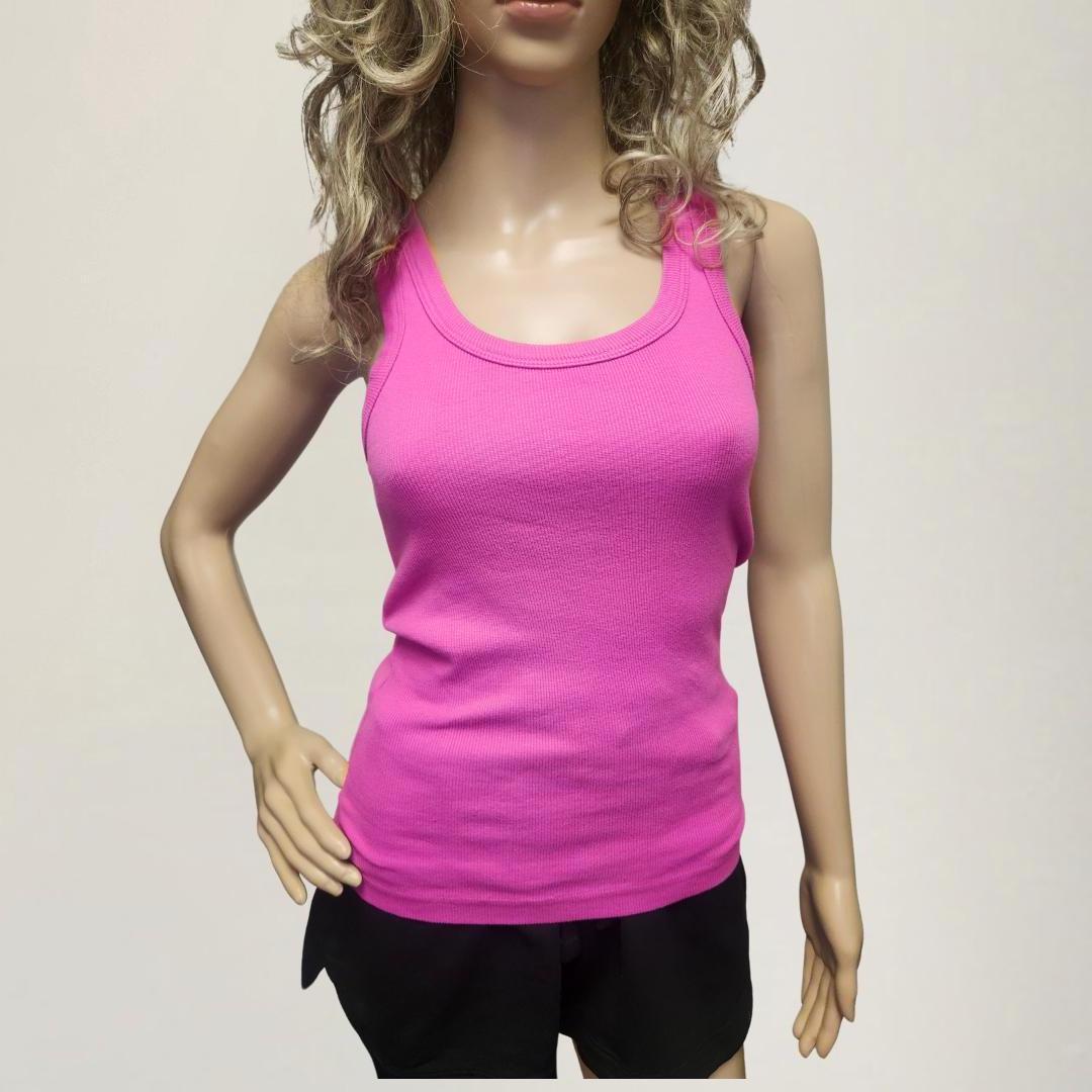 Ribbed Cotton Blend Tank Top: Form Fitting Scoop Neck - Made in USA