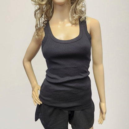 Ribbed Cotton Blend Tank Top: Form Fitting Scoop Neck - Made in USA