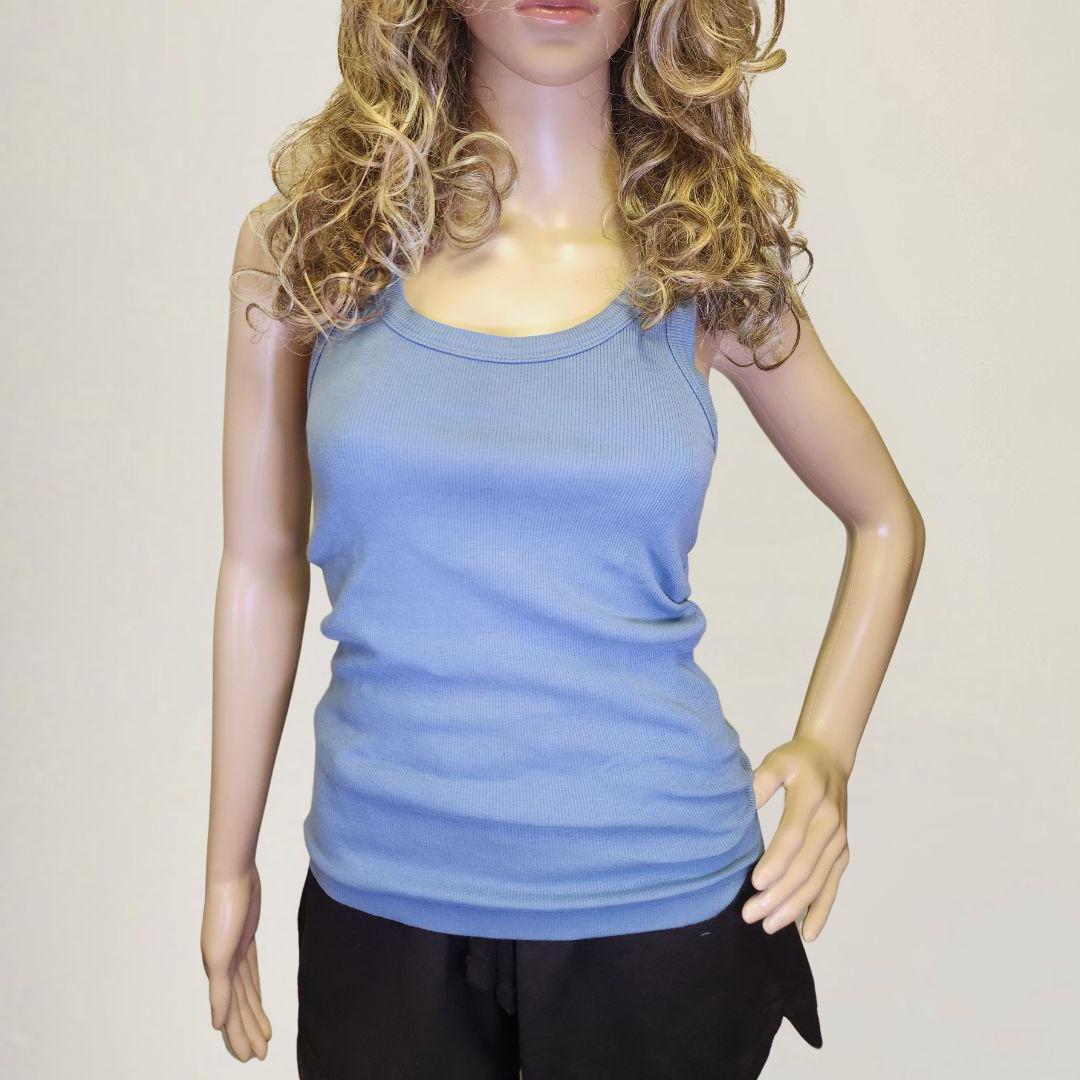 Ribbed Cotton Blend Tank Top: Form Fitting Scoop Neck - Made in USA