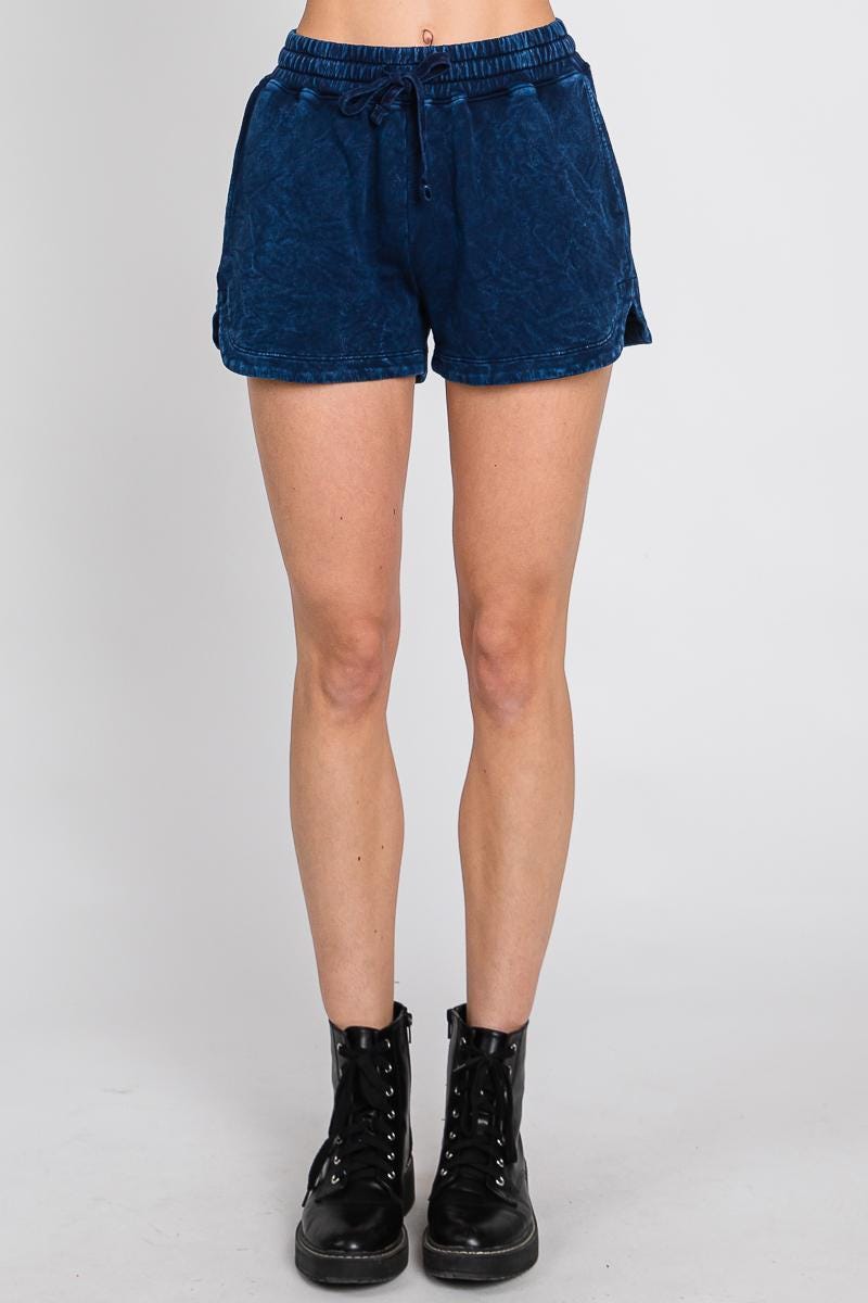 USA Made Cotton Lounge Shorts: Mineral Wash Drawstring, Above Knee