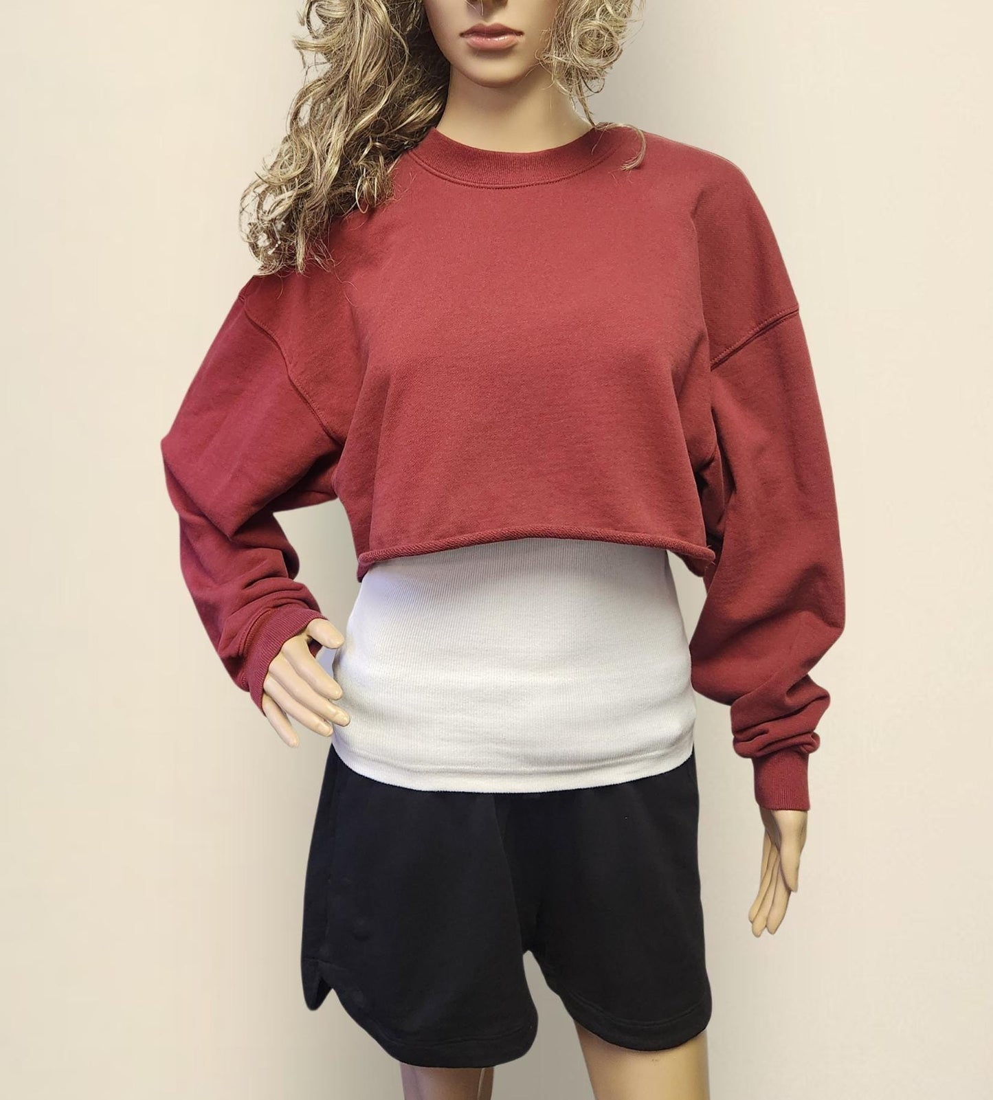 Sporty Crop Sweatshirt: Organic Cotton Long Sleeve, Made in USA