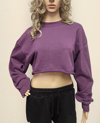 Sporty Crop Sweatshirt: Organic Cotton Long Sleeve, Made in USA