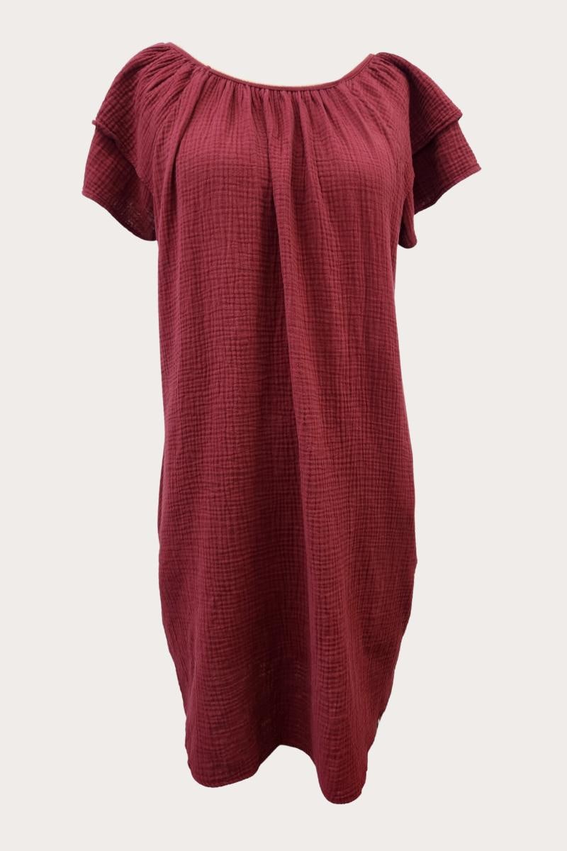 Ruffle Sleeve Gauze Dress w/ Pockets:  Made in USA - FALL COLOR