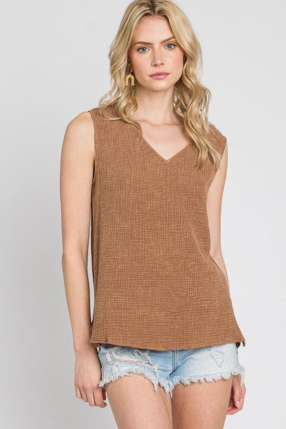 Gauze Wide Strap Tank Top Blouse - Made in USA
