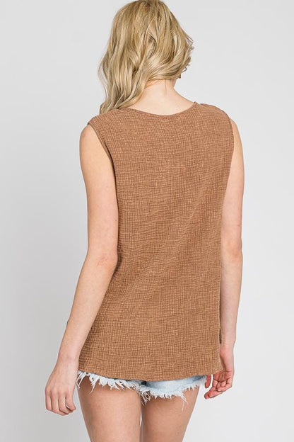 Gauze Wide Strap Tank Top Blouse - Made in USA