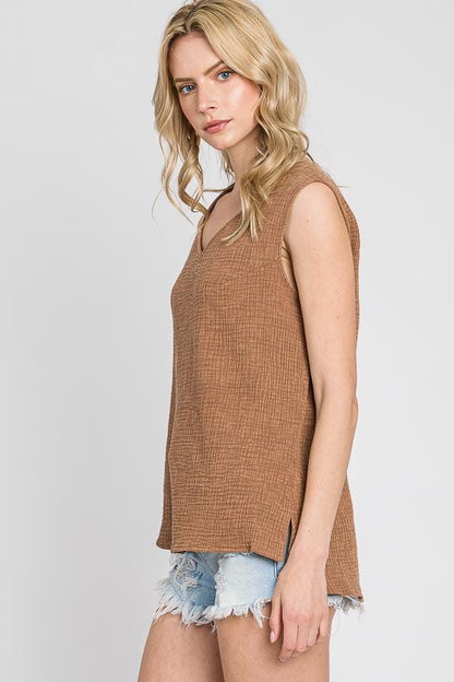 Gauze Wide Strap Tank Top Blouse - Made in USA