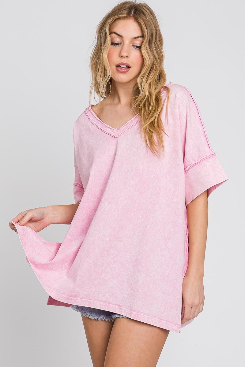 Oversized V-Neck Tee Mineral Wash - Made in USA