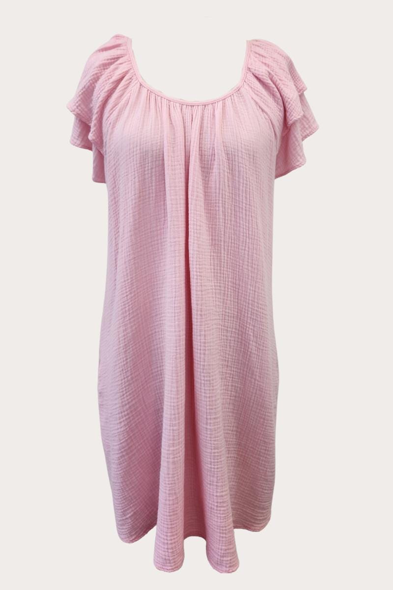 Ruffle Sleeve Gauze Dress w/ Pockets:  Made in USA - FALL COLOR