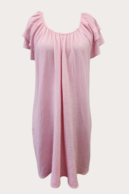 Ruffle Sleeve Gauze Dress w/ Pockets:  Made in USA - FALL COLOR